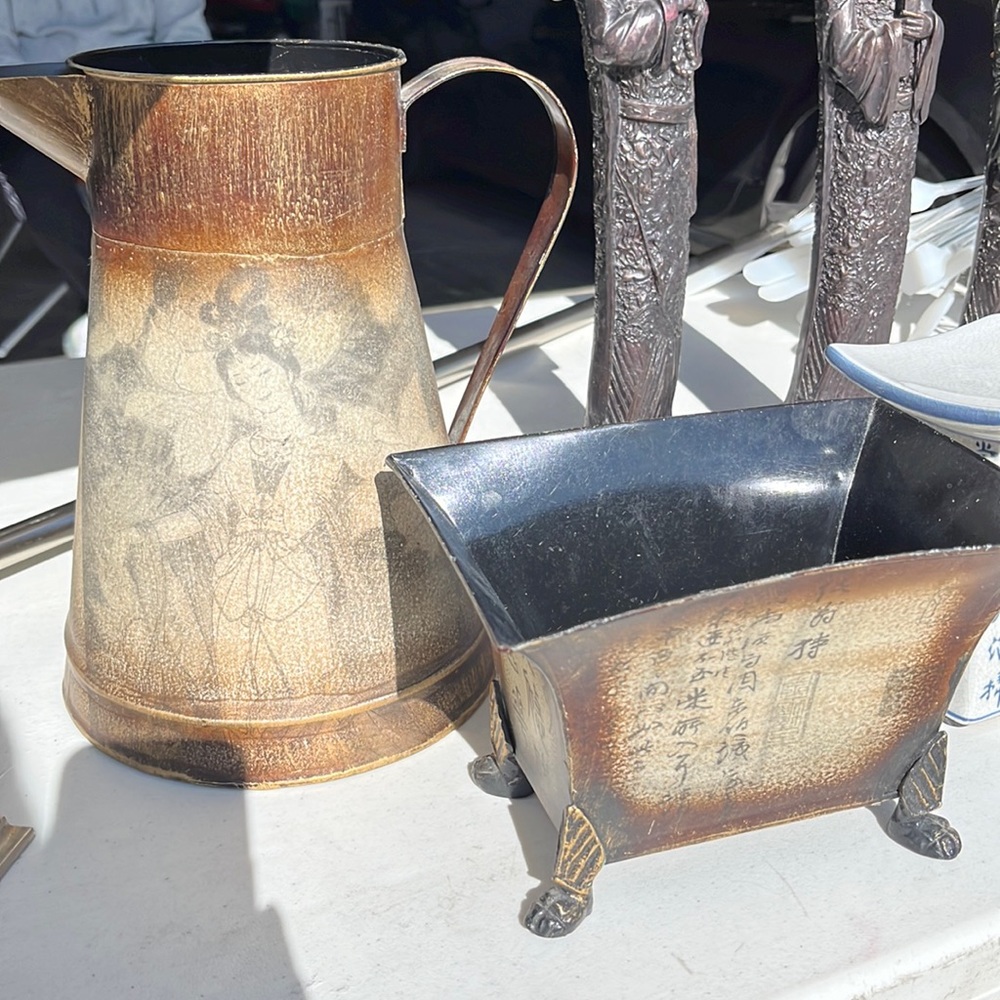 Home decor - pitcher and flower tin planter